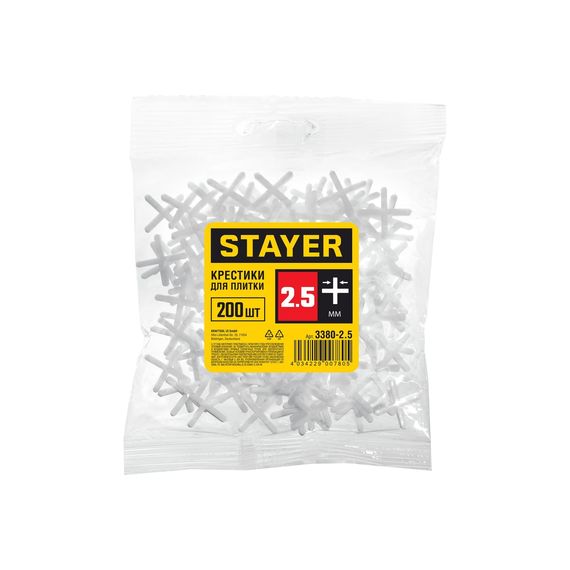 Крестики для кафеля Stayer 3380-2,5, 2,5 мм, 200 шт.